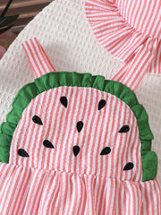 2pcs Baby Girls Watermelon Appliqué Seersucker Romper & Hat Set - B...