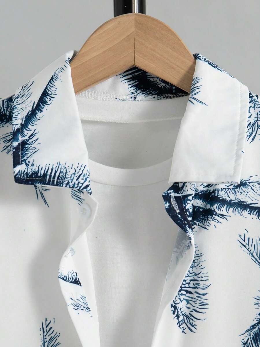 2pcs Big Boys Palm Print Shirt & Shorts Set - Ivory | 21 Century Kids