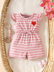 Baby Girls Heart Patch Striped Flutter Sleeve Romper - Blush | 21 C...