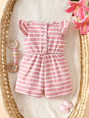 Baby Girls Heart Patch Striped Flutter Sleeve Romper - Blush | 21 C...