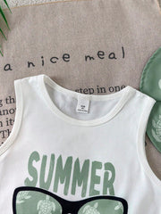 3pcs Little Boys Turtle Print Tank Top, Shorts & Bucket Hat - Sage