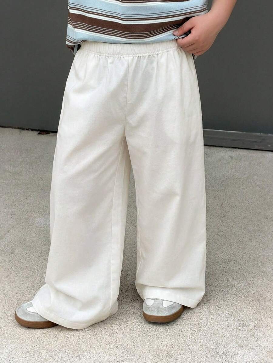 Big Boys Wide-Leg Straight Trousers - Ecru | 21 Century Kids