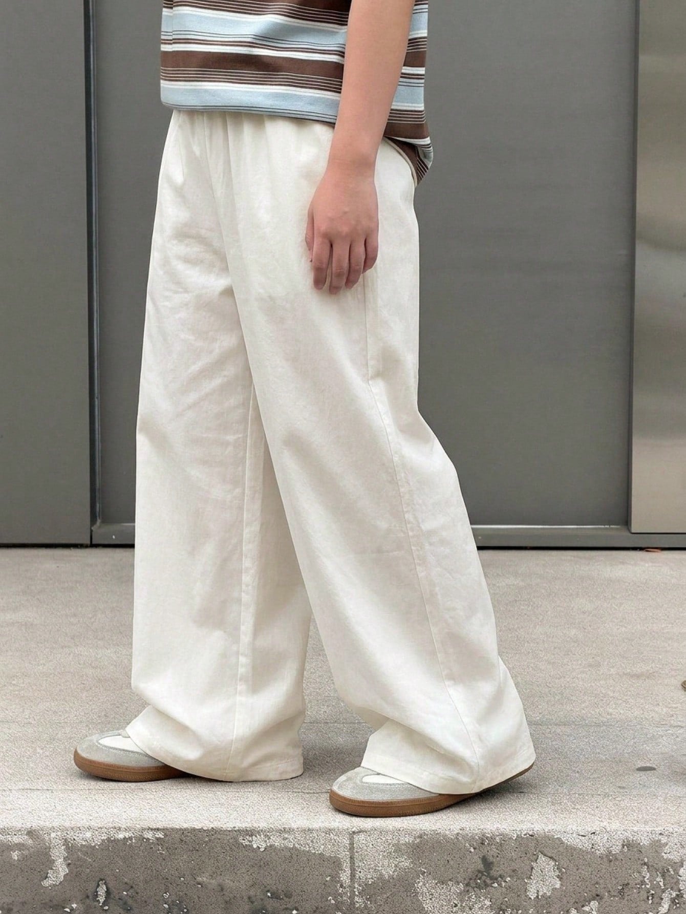 Big Boys Wide-Leg Straight Trousers - Ecru | 21 Century Kids