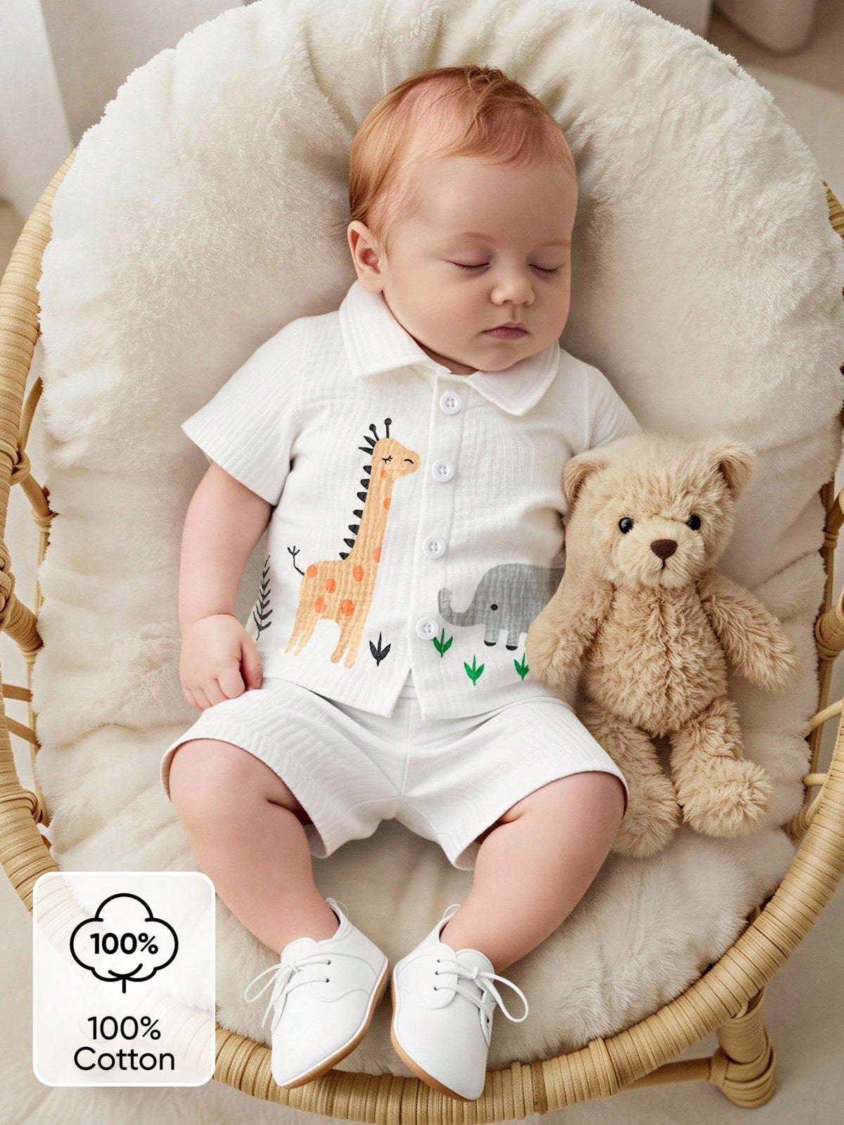 2pcs Baby Boys Safari Print Shirt & Shorts Set - Ivory | 21 Century...