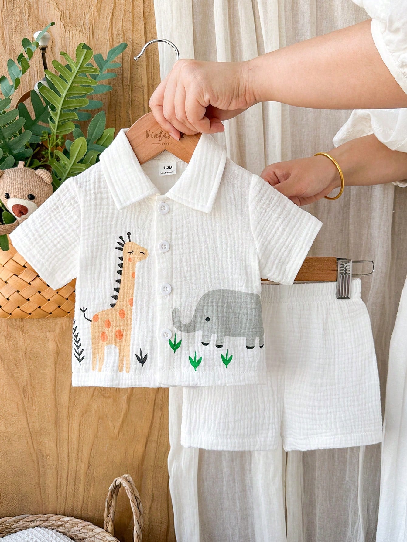 2pcs Baby Boys Safari Print Shirt & Shorts Set - Ivory | 21 Century...