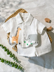 2pcs Baby Boys Safari Print Shirt & Shorts Set - Ivory | 21 Century...