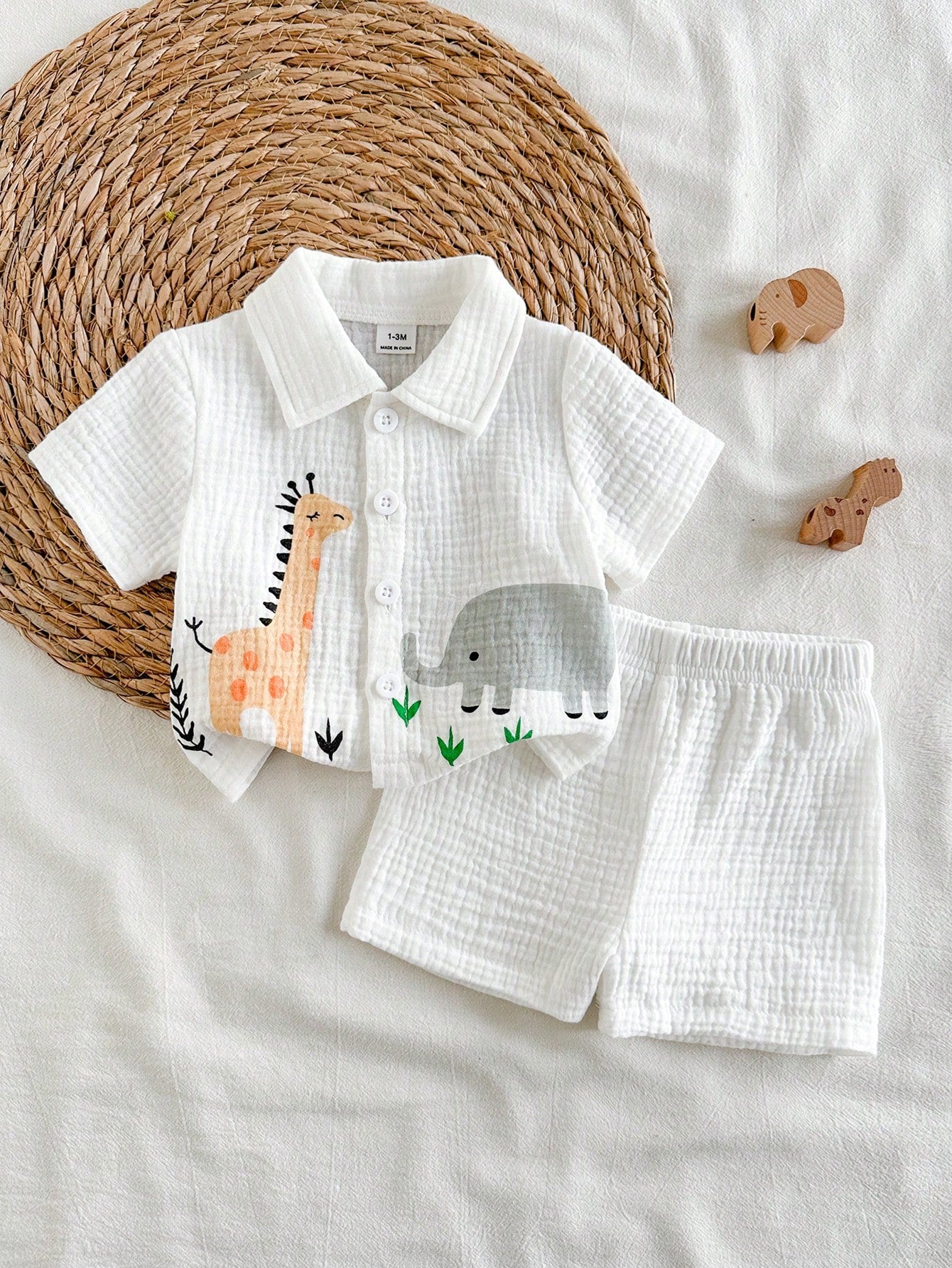 2pcs Baby Boys Safari Print Shirt & Shorts Set - Ivory | 21 Century...