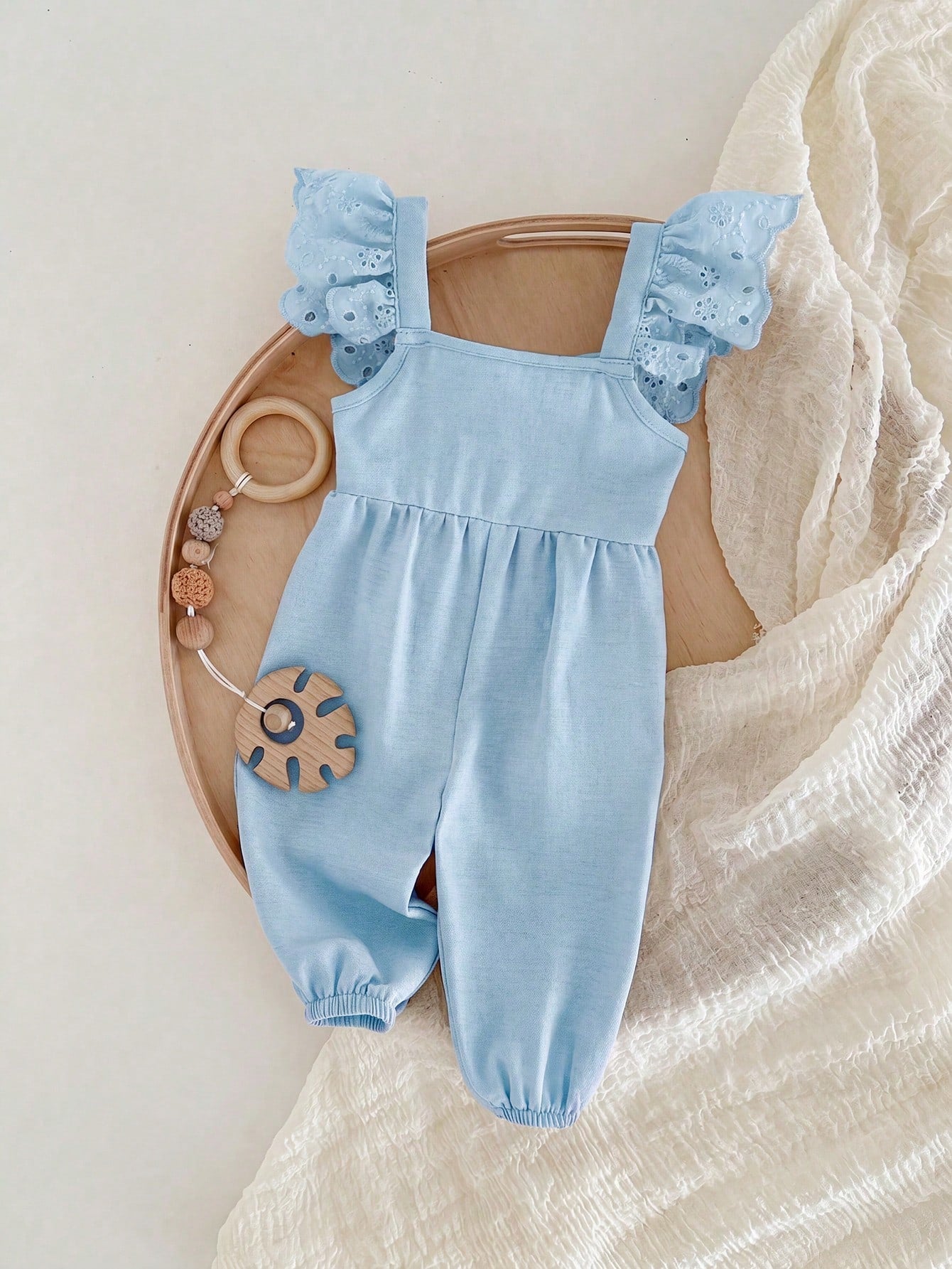 Baby Girls Eyelet Ruffle Bow Romper Jumpsuit - Powder Blue | 21 Cen...