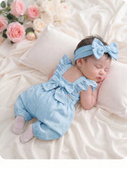 Baby Girls Eyelet Ruffle Bow Romper Jumpsuit - Powder Blue | 21 Cen...