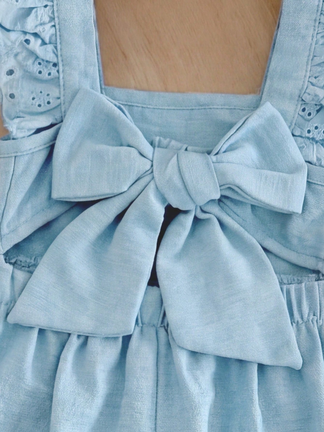 Baby Girls Eyelet Ruffle Bow Romper Jumpsuit - Powder Blue | 21 Cen...