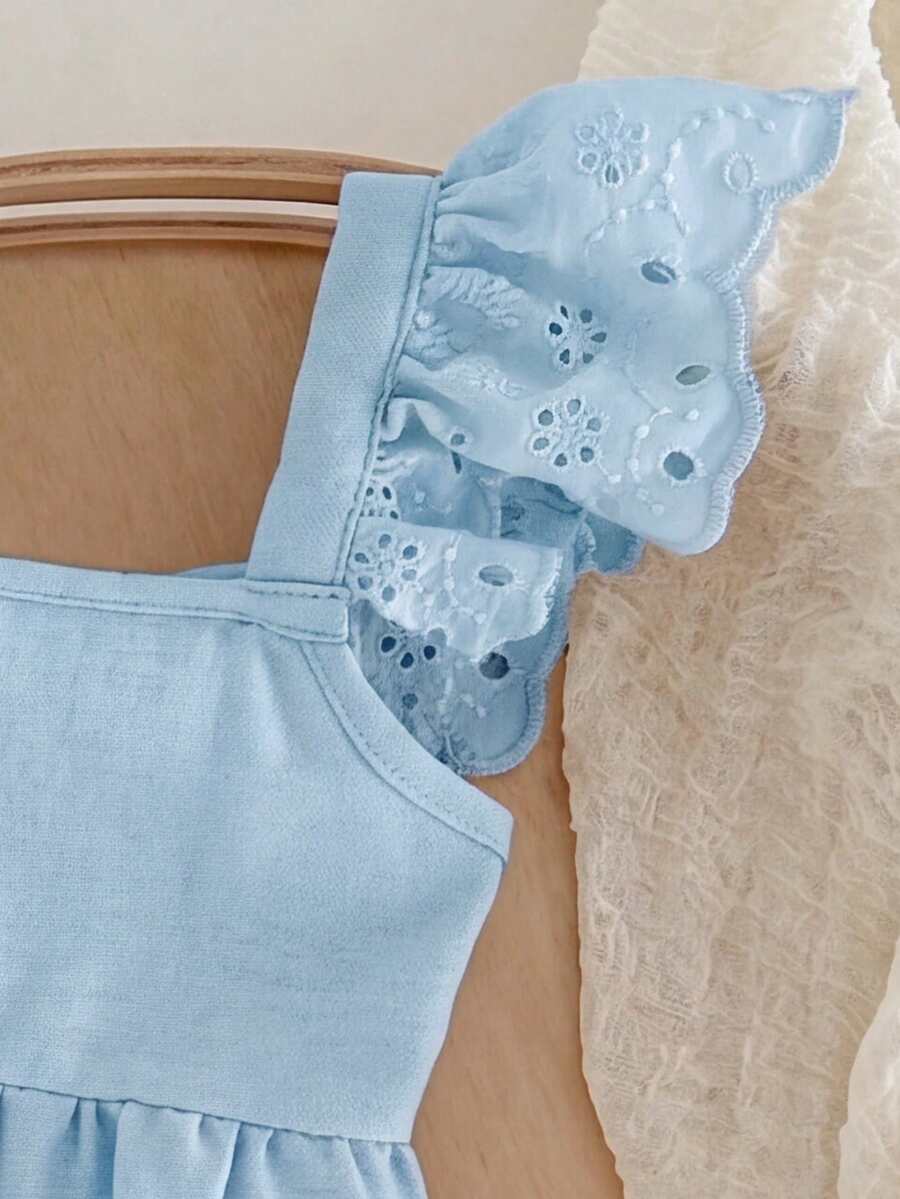 Baby Girls Eyelet Ruffle Bow Romper Jumpsuit - Powder Blue | 21 Cen...