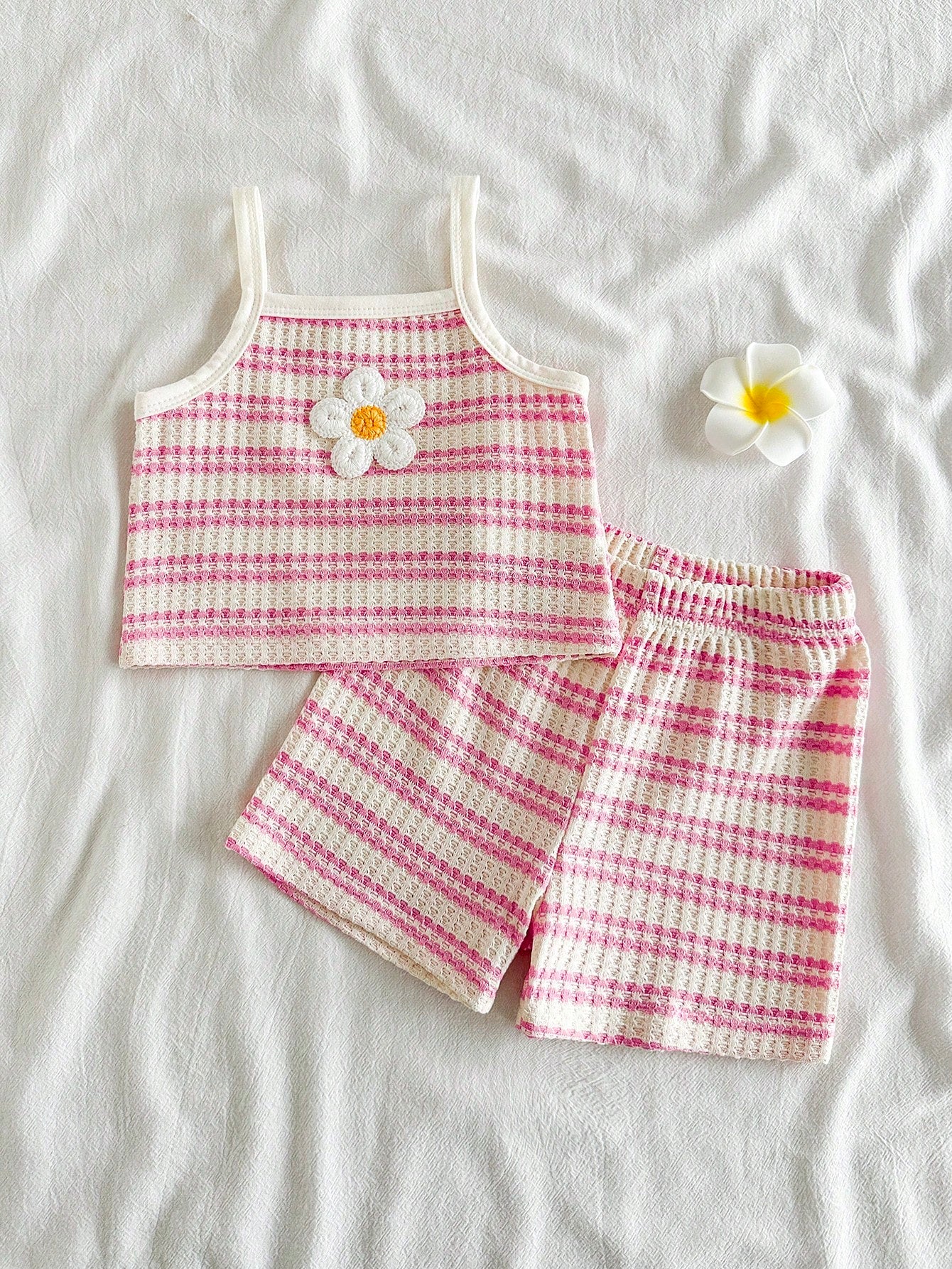Girls Daisy Stripe Waffle Knit Cami & Shorts Set - Isabelline