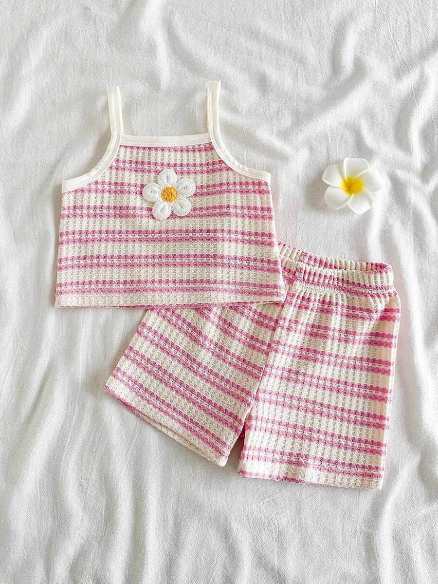 Girls Daisy Stripe Waffle Knit Cami & Shorts Set - Isabelline
