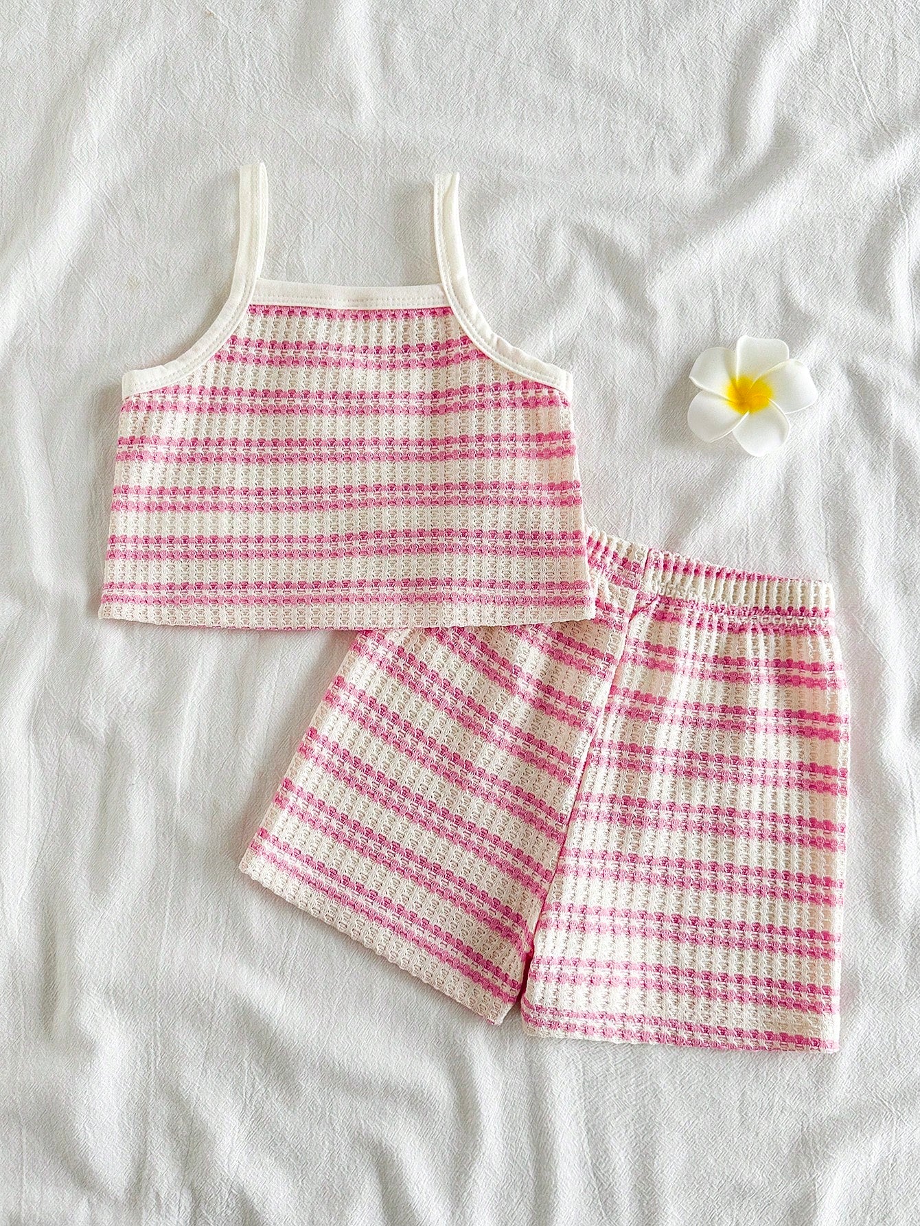 Girls Daisy Stripe Waffle Knit Cami & Shorts Set - Isabelline