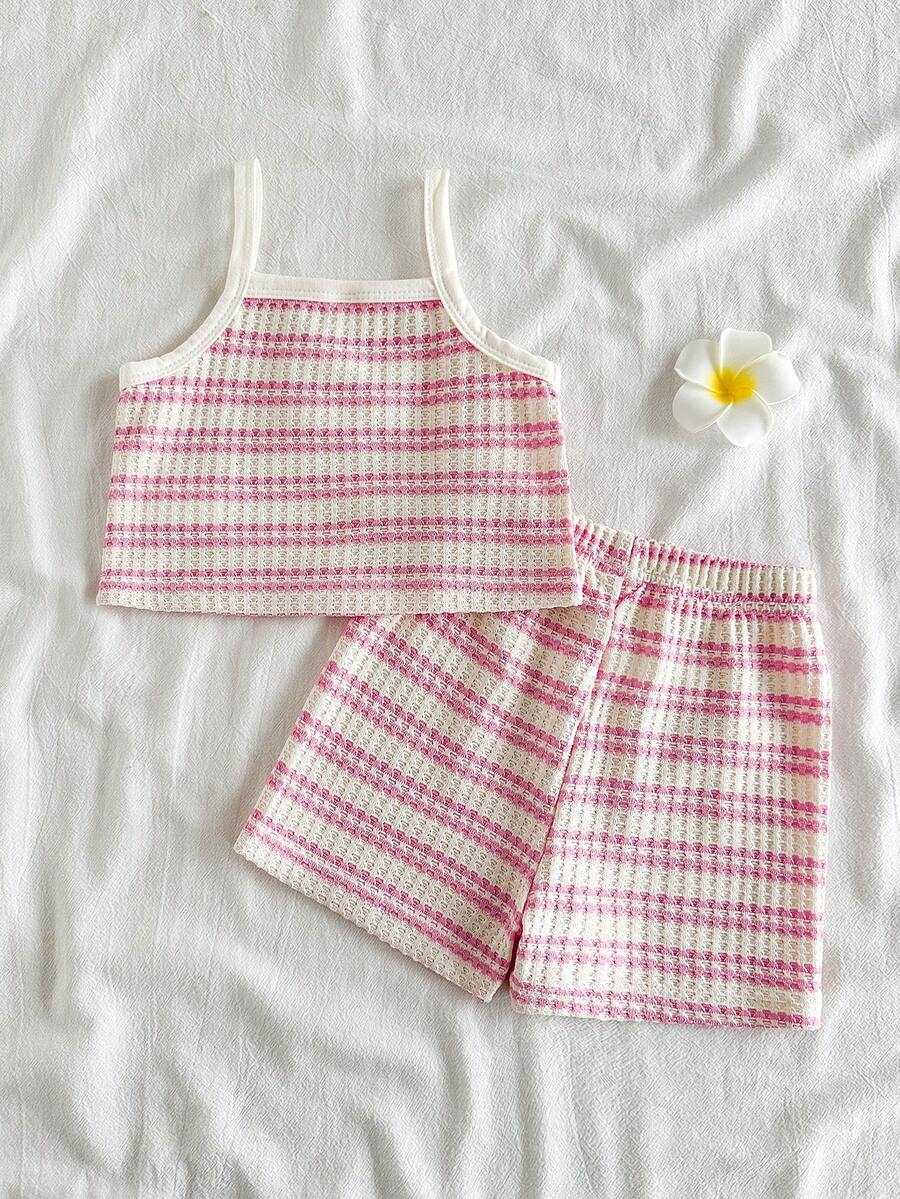 Girls Daisy Stripe Waffle Knit Cami & Shorts Set - Isabelline
