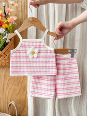 Girls Daisy Stripe Waffle Knit Cami & Shorts Set - Isabelline