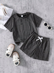 2pcs Little Boys Distressed Texture Tee & Shorts Set - Graphite