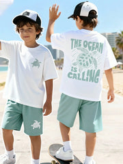2pcs Boys Ocean Turtle Graphic Tee & Shorts Set - Sage | 21 Century...