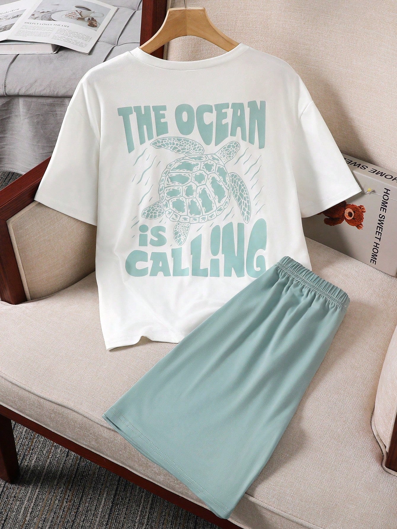 2pcs Boys Ocean Turtle Graphic Tee & Shorts Set - Sage | 21 Century...