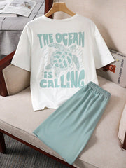 2pcs Boys Ocean Turtle Graphic Tee & Shorts Set - Sage | 21 Century...