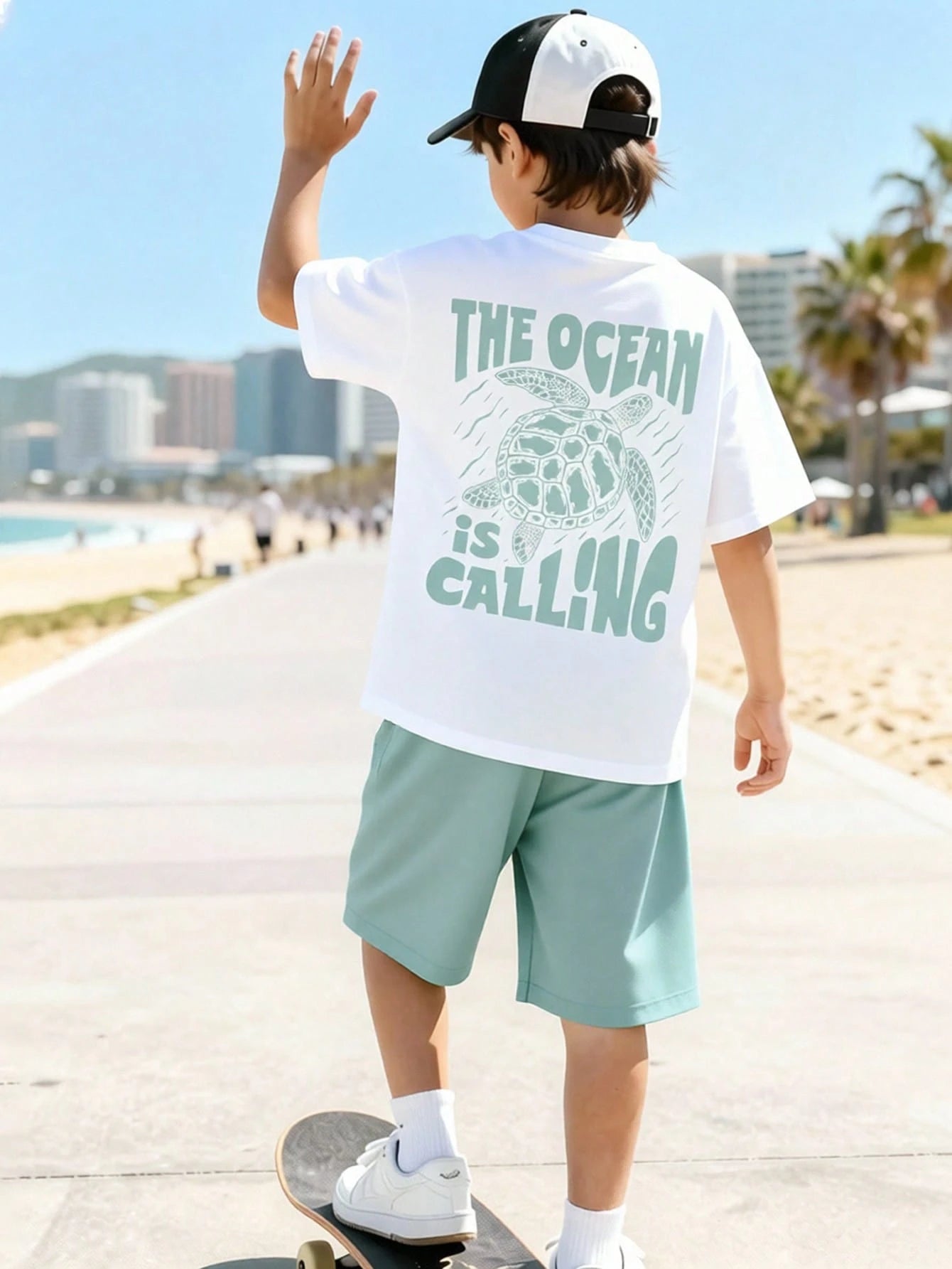 2pcs Boys Ocean Turtle Graphic Tee & Shorts Set - Sage | 21 Century...