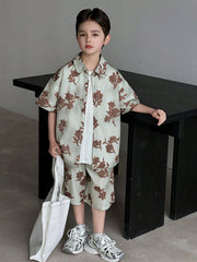 2pcs Big Boys Botanical Print Shirt & Bermuda Shorts Set - Sage | 2...