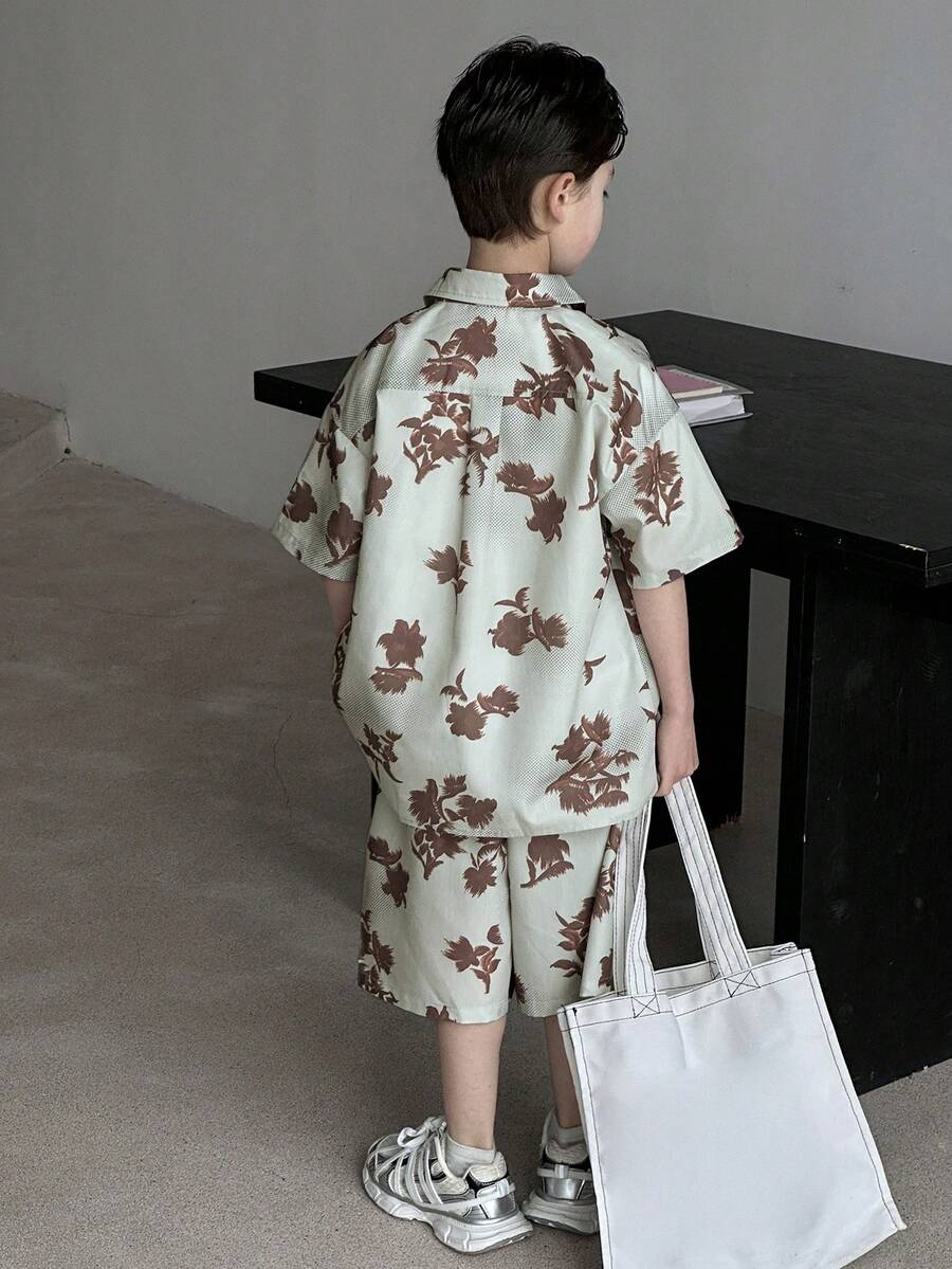 2pcs Big Boys Botanical Print Shirt & Bermuda Shorts Set - Sage | 2...