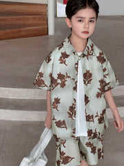 2pcs Big Boys Botanical Print Shirt & Bermuda Shorts Set - Sage | 2...