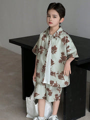 2pcs Big Boys Botanical Print Shirt & Bermuda Shorts Set - Sage | 2...