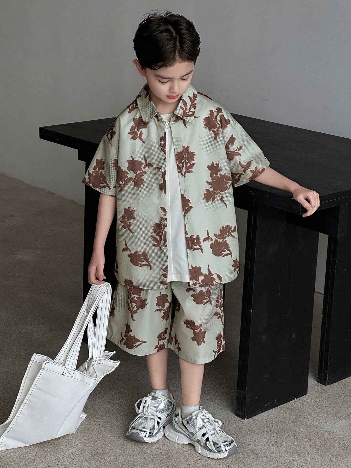 2pcs Big Boys Botanical Print Shirt & Bermuda Shorts Set - Sage | 2...