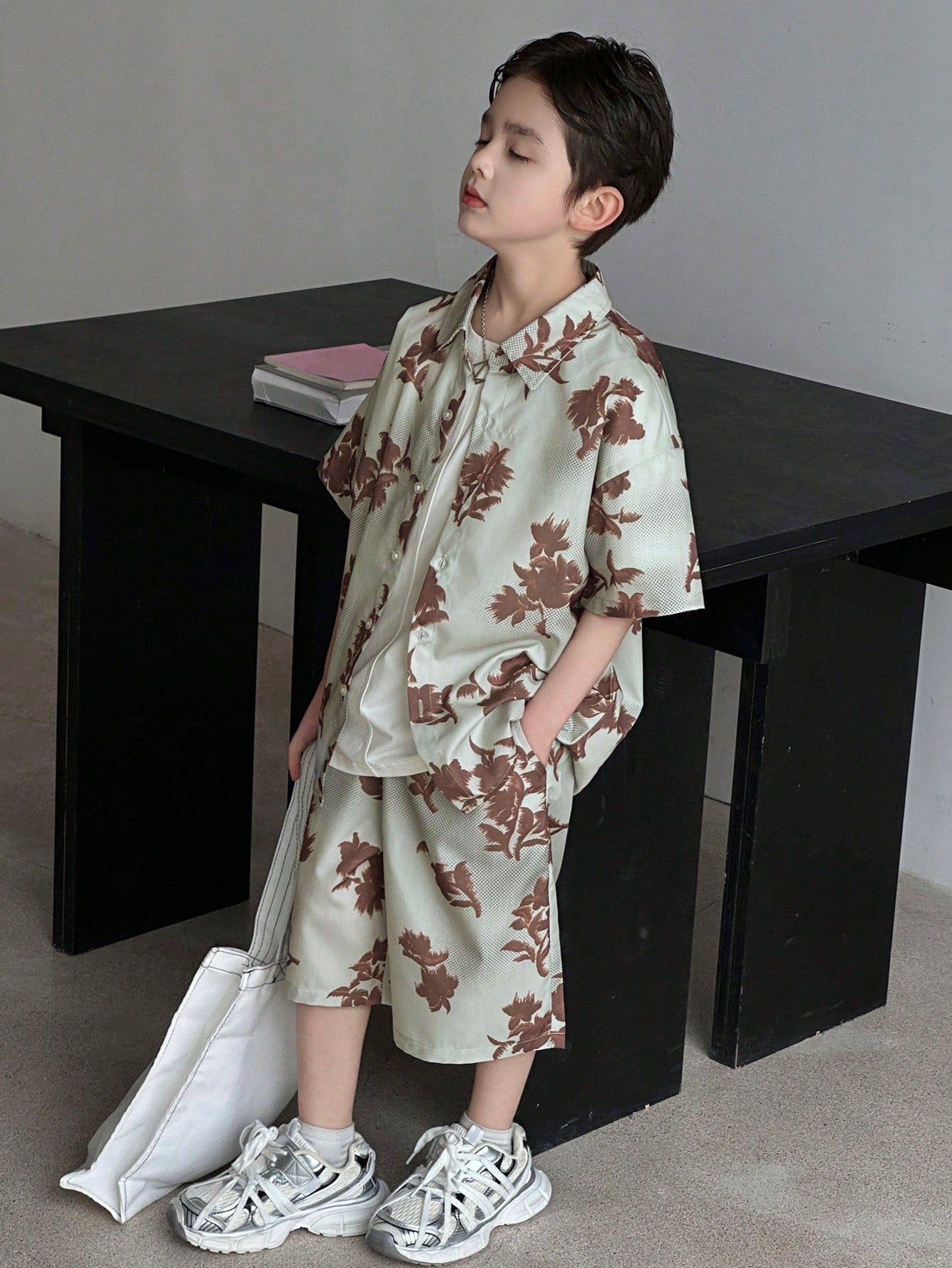 2pcs Big Boys Botanical Print Shirt & Bermuda Shorts Set - Sage | 2...