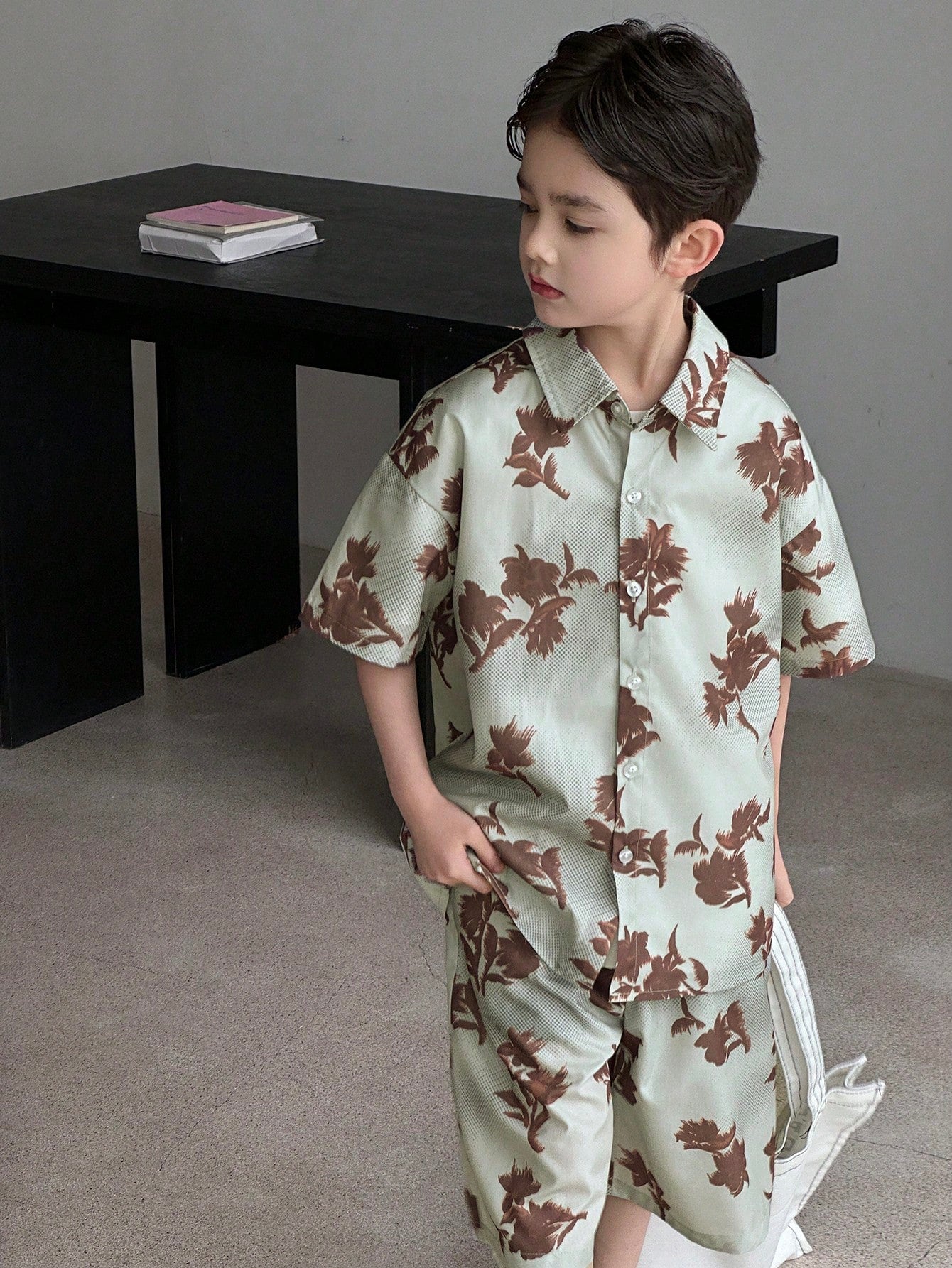 2pcs Big Boys Botanical Print Shirt & Bermuda Shorts Set - Sage | 2...