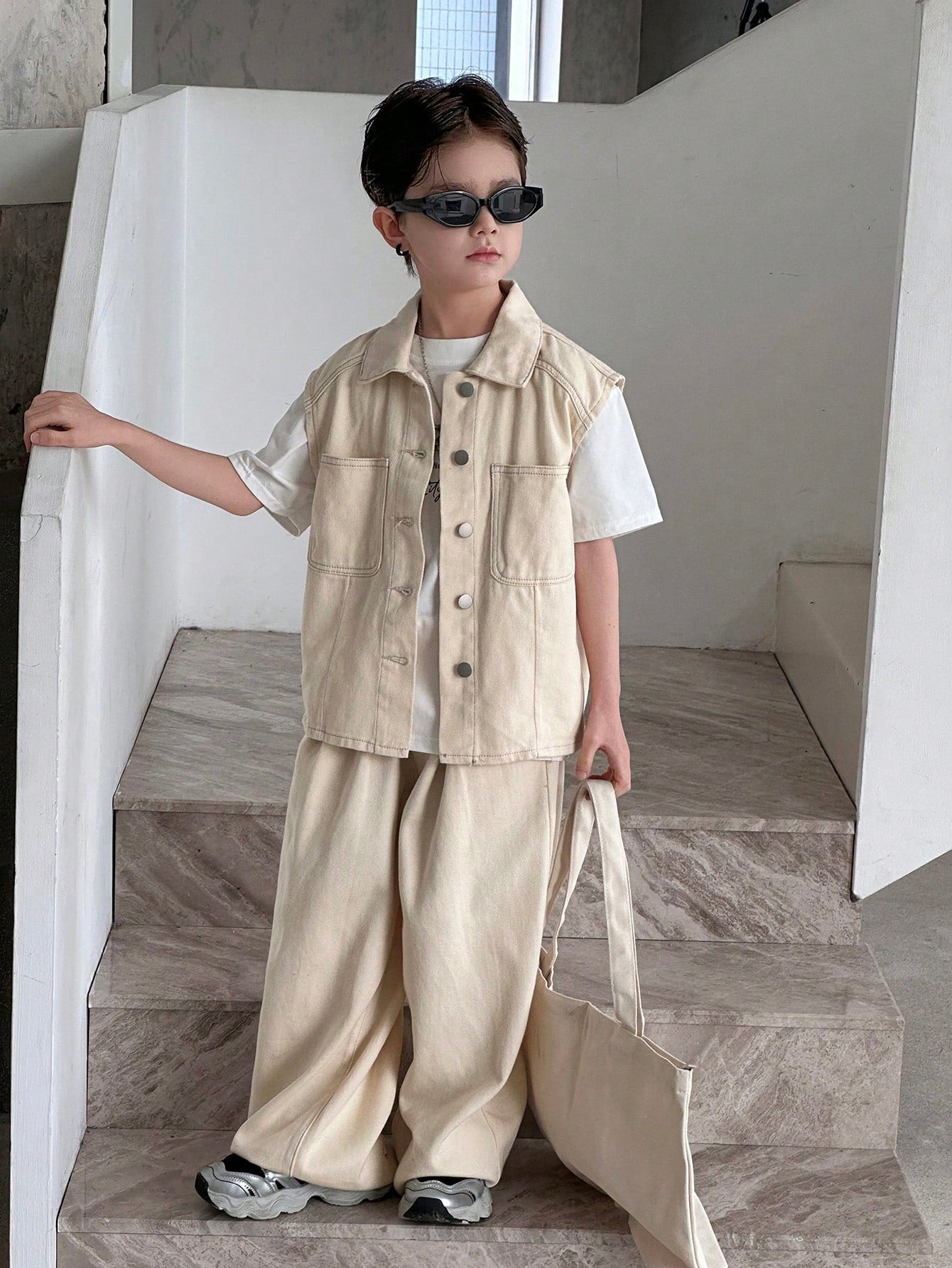 2pcs Big Boys Vest Top & Straight Leg Jeans Set - Denim Blue
