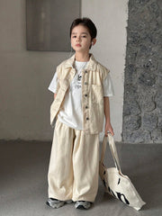 2pcs Big Boys Vest Top & Straight Leg Jeans Set - Denim Blue
