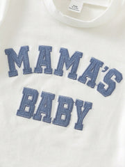 2pcs Boys Varsity Letter Tee & Denim Shorts Set - Ivory