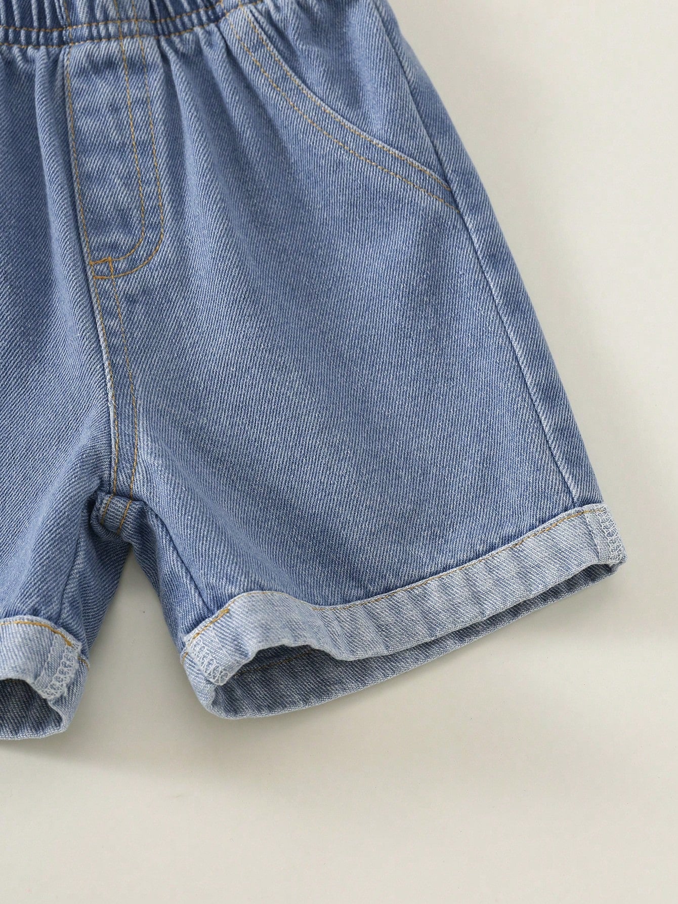 2pcs Boys Varsity Letter Tee & Denim Shorts Set - Ivory