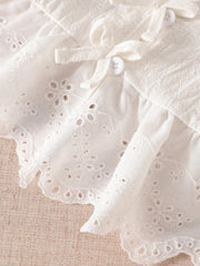 2pcs Baby Girls Eyelet Peplum Top & Striped Pants Set - Ivory | 21 ...