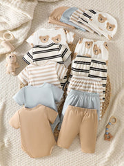 5pcs Baby Boys Bear Print Romper, Pants & Hat Set - Ivory | 21 Cent...