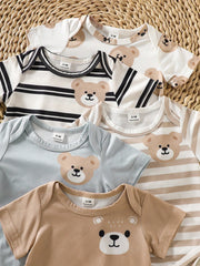 5pcs Baby Boys Bear Print Romper, Pants & Hat Set - Ivory | 21 Cent...