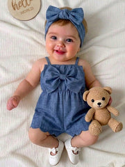 Girls Bow Front Spaghetti Strap Scallop Romper - Slate | 21 Century...