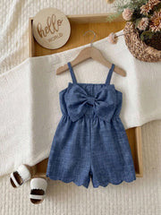 Girls Bow Front Spaghetti Strap Scallop Romper - Slate | 21 Century...