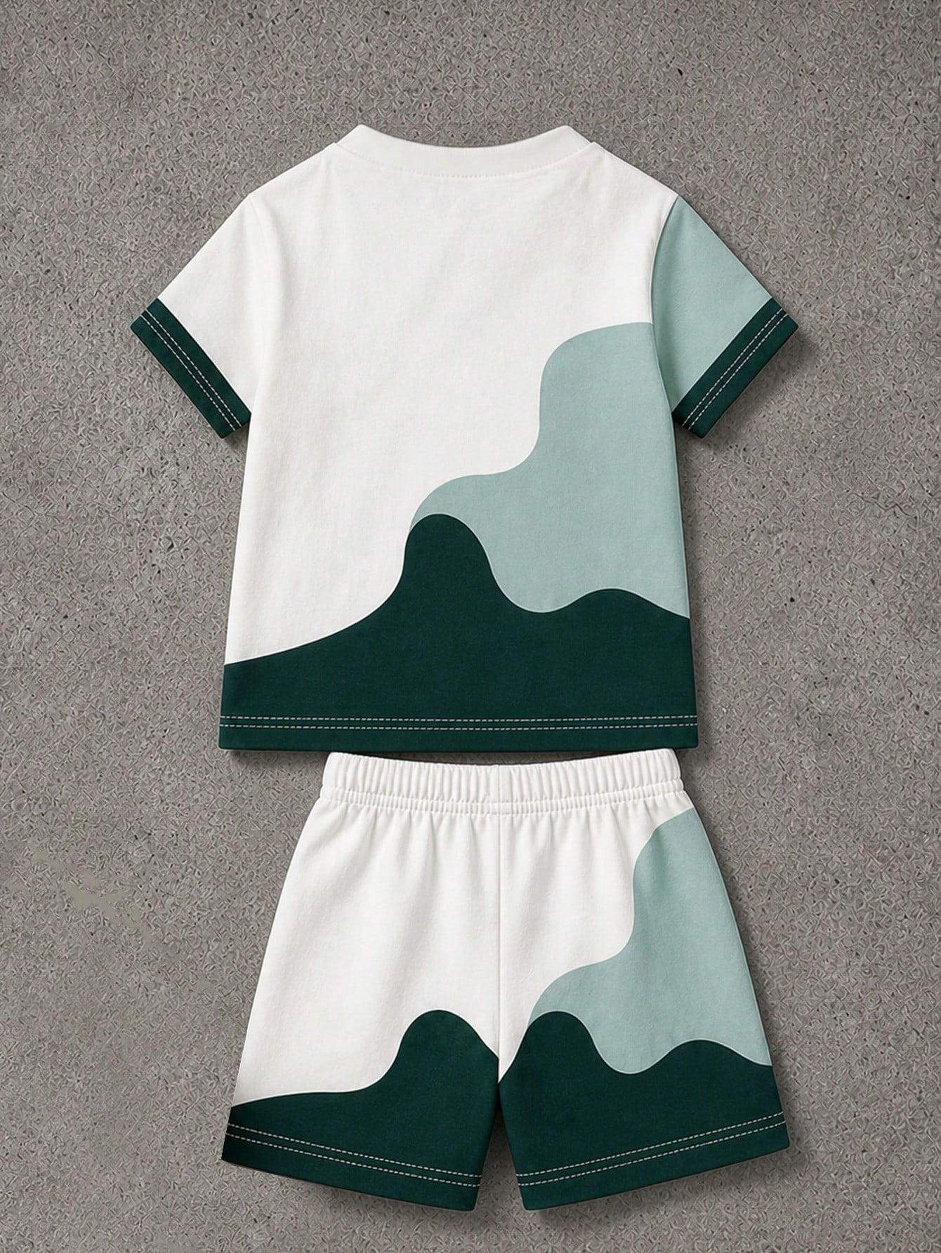 2pcs Boys Colourblock Letter Knit Tee & Shorts Set - Ivory