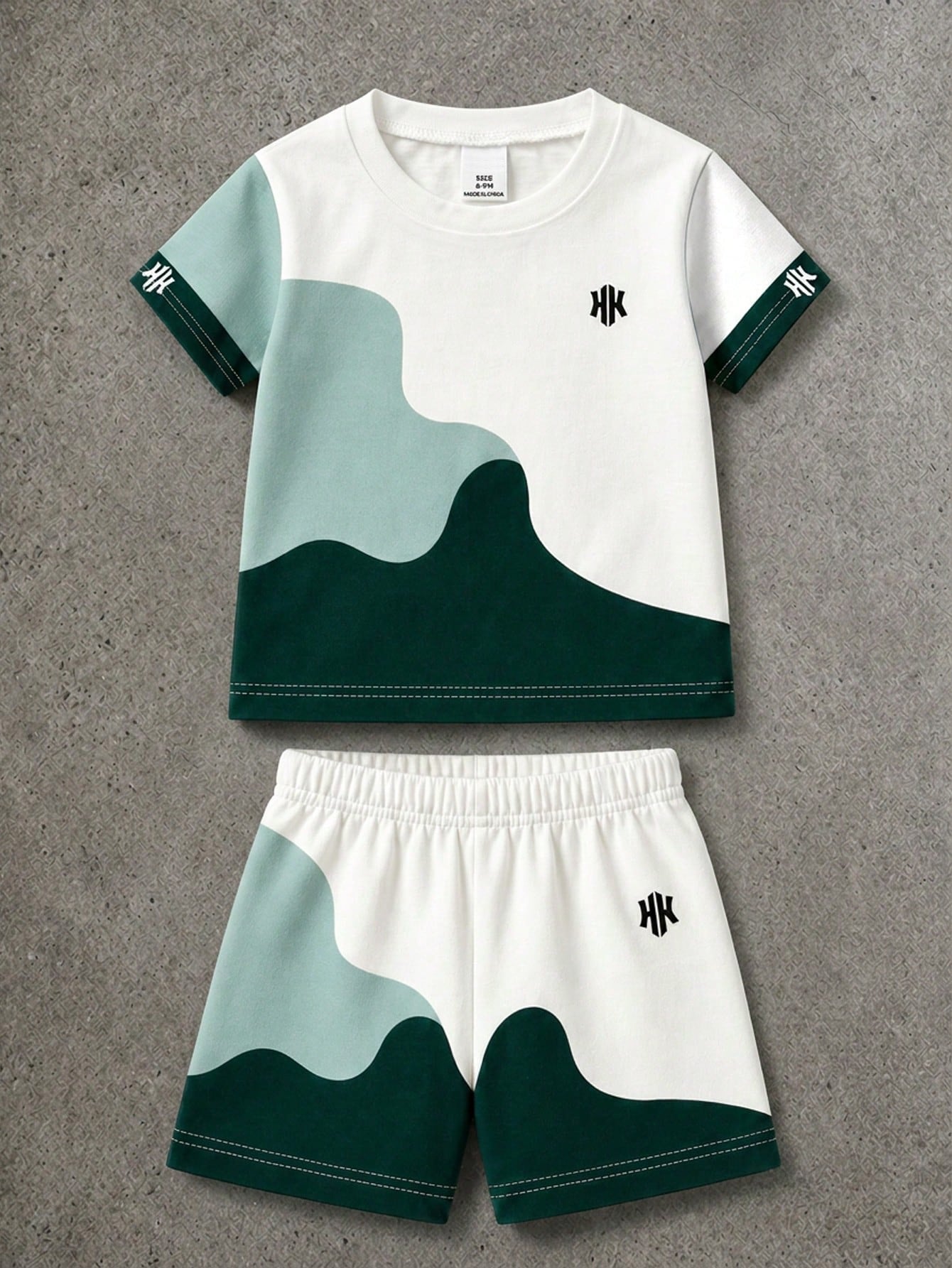 2pcs Boys Colourblock Letter Knit Tee & Shorts Set - Ivory