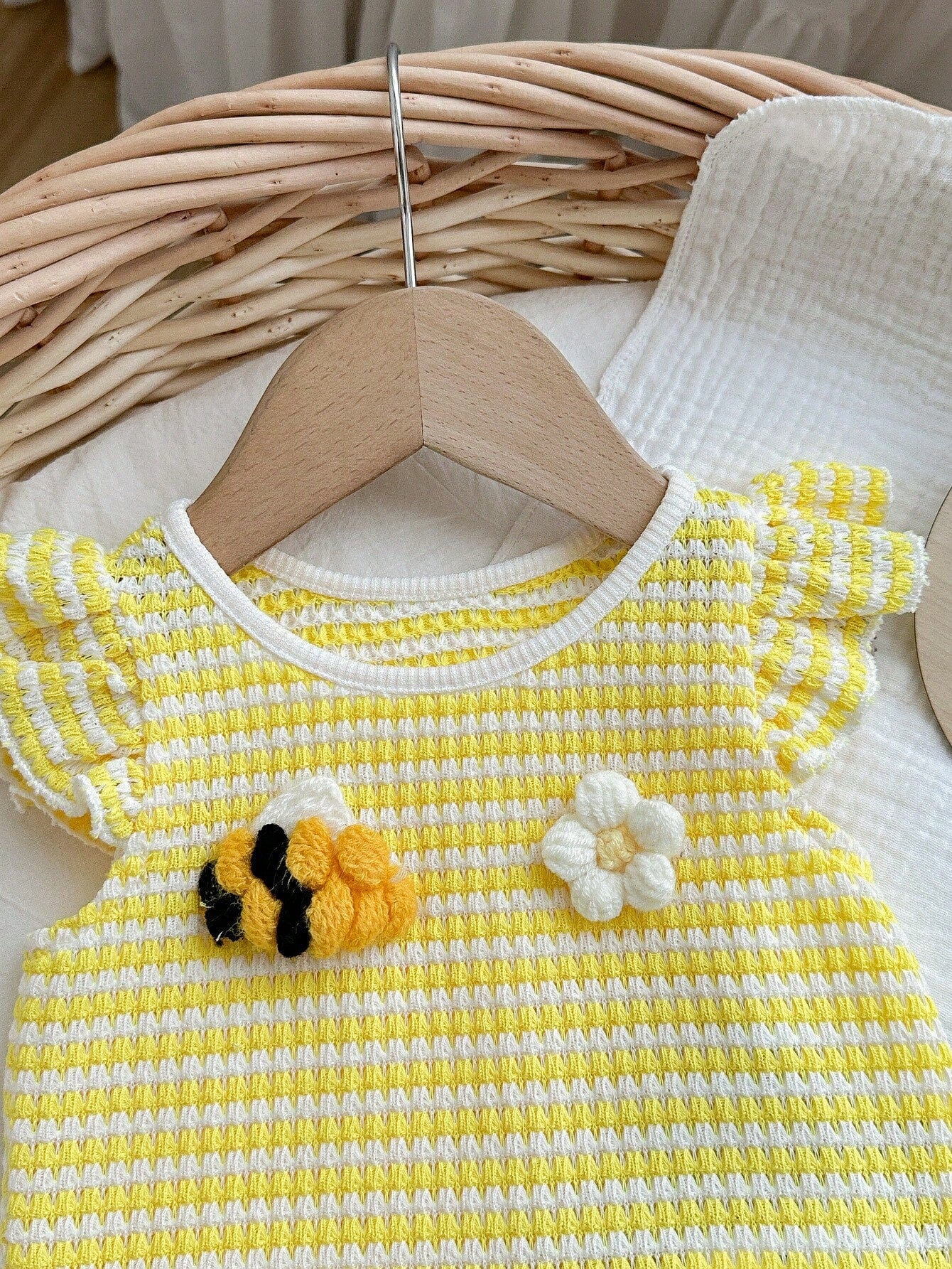 Girls Bee Embroidered Stripe Knit Top & Denim Shorts Set - Buttercup