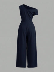 Big Girls Asymmetric Ruched One-Shoulder Wide-Leg Jumpsuit - Midnig...