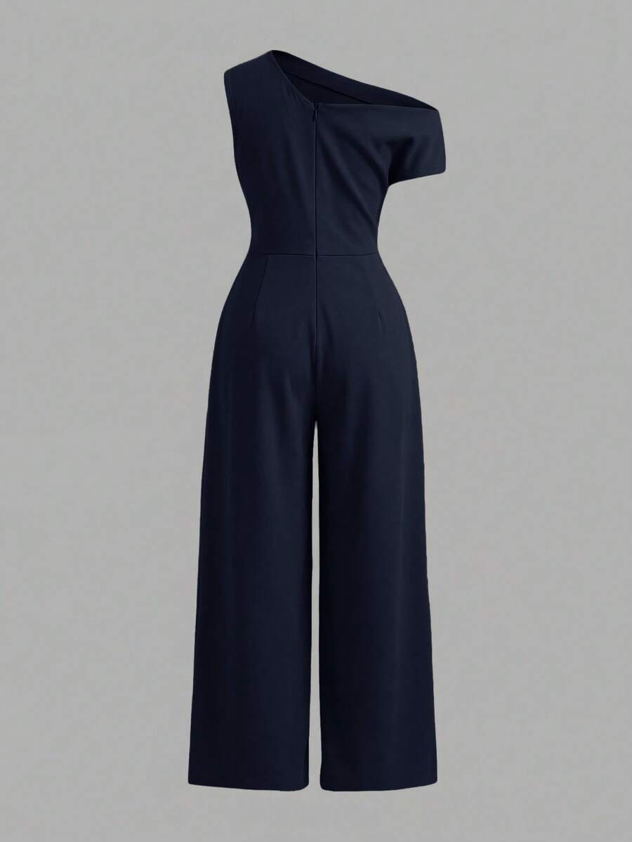 Big Girls Asymmetric Ruched One-Shoulder Wide-Leg Jumpsuit - Midnig...