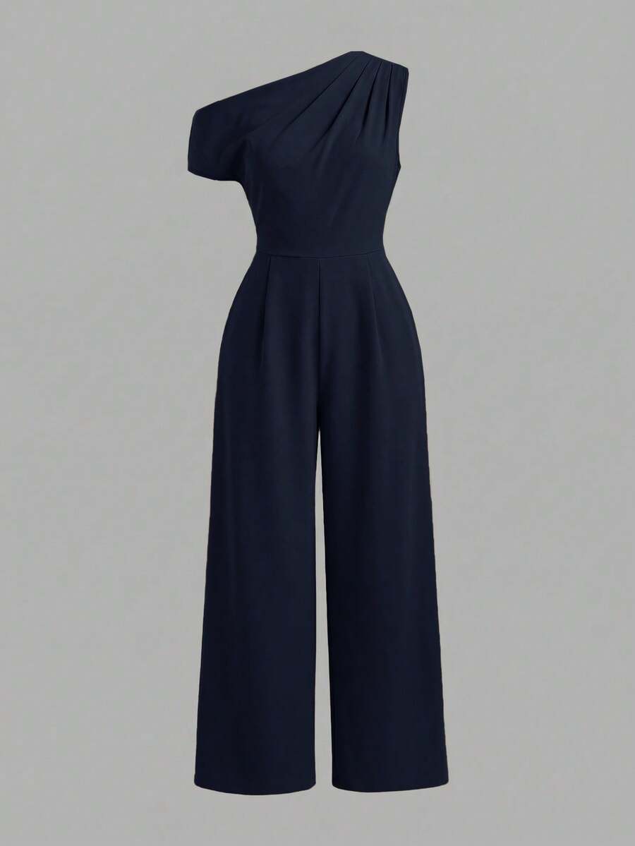 Big Girls Asymmetric Ruched One-Shoulder Wide-Leg Jumpsuit - Midnig...