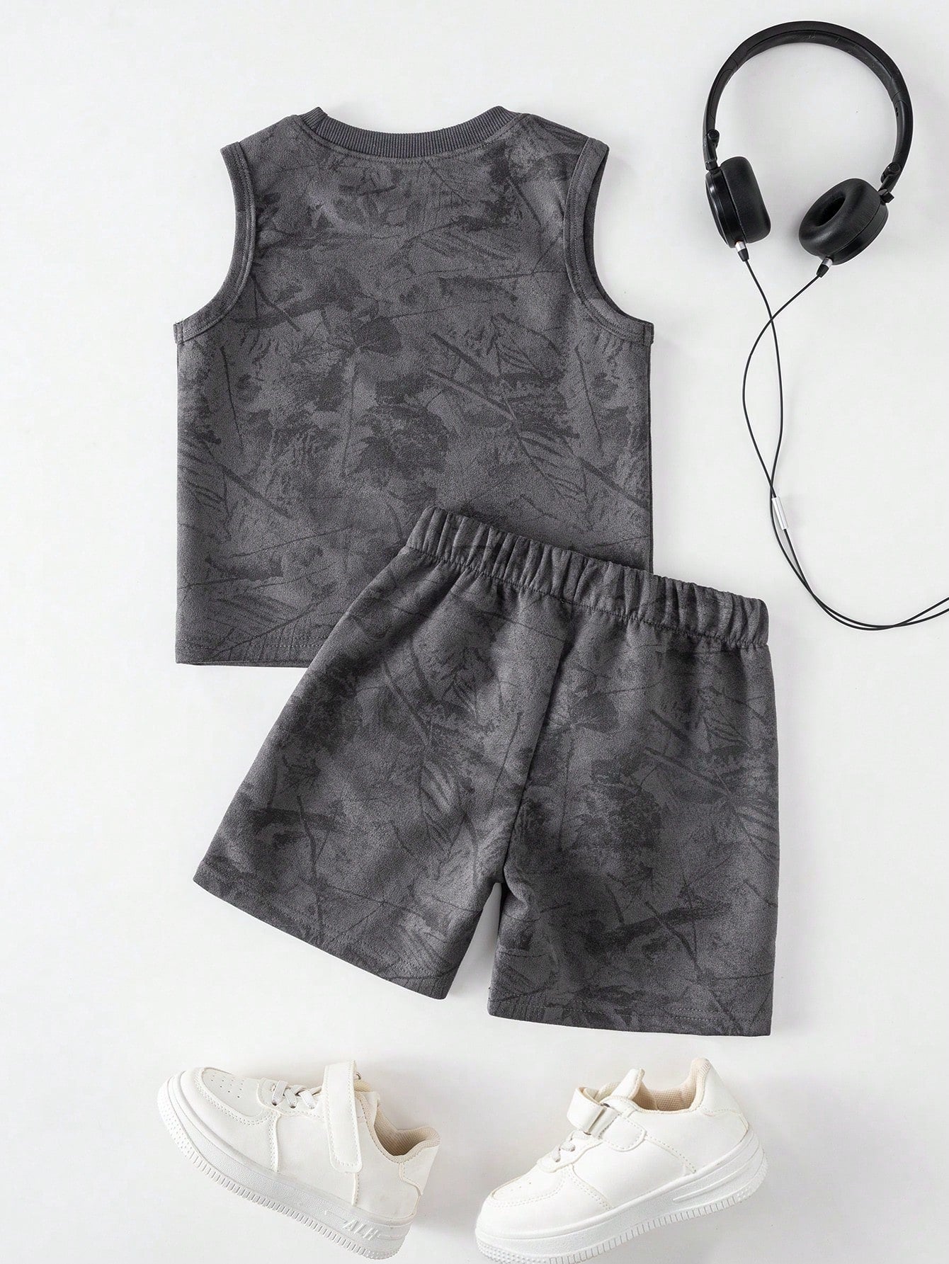 2pcs Little Boys NY Leaf Print Tank & Shorts Set - Graphite