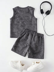 2pcs Little Boys NY Leaf Print Tank & Shorts Set - Graphite