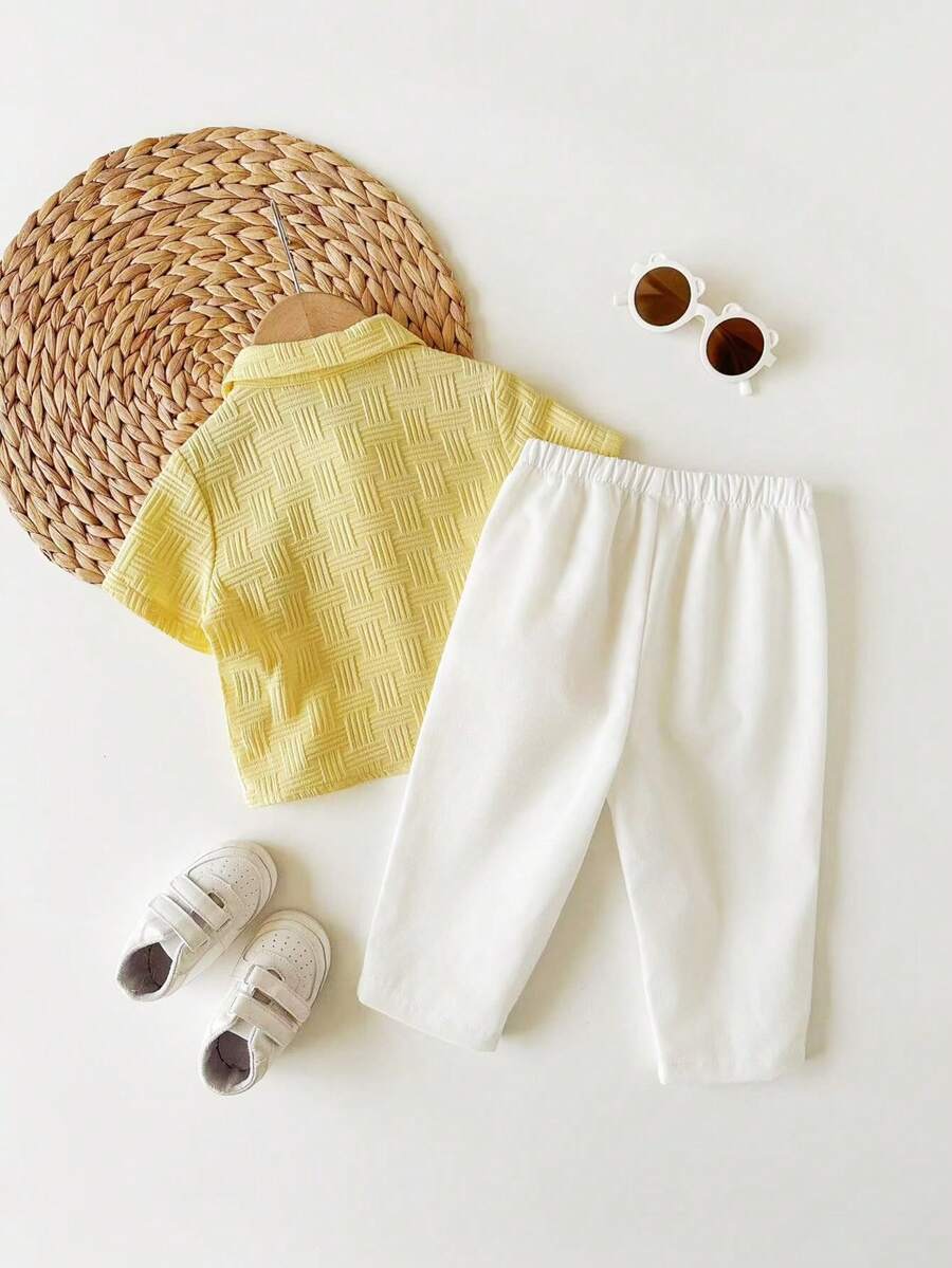 Boys Woven Texture Collar Shirt & Trousers Set - Buttercup